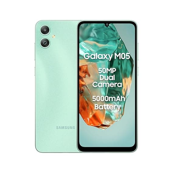 Samsung Galaxy M05 (Mint Green, 4GB RAM, 64 GB Storage) | 50MP Dual Camera | Bigger 6.7" HD+ Display | 5000mAh Battery | 25W Fast Charging | 2 Gen OS Upgrade & 4 Year Security Update | Without Charger