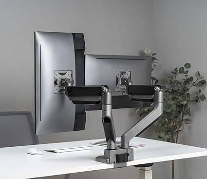 Jin Office Heavy Duty Dual Monitor Stand with Gas Spring Height Adjustment for 13-35" Monitors | Adjustable Double Monitor Arm | 2 Monitor Desk Mount | 15 KG Weight Capacity per Arm